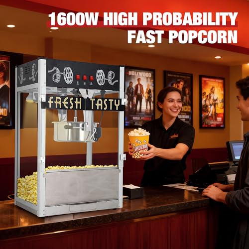 Image of Countertop Popcorn Machine & 30oz kettle for Commercial 1650W Black | High capacity, 3 Independently Controlled Switches, Easy to Use /Clean, Vintage Design, Quick Heat, Stay-Crisp Warming Tray