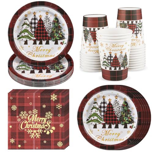 60 Stück Weihnachtsteller Pappe und Servietten Weihnachten Set,...