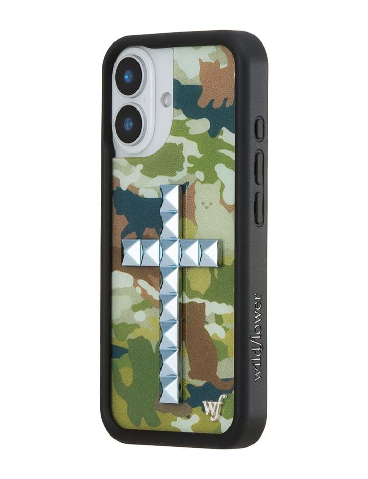 Image of Wildflower Cases - Compatible with iPhone 16 | Protective Black Bumper, 6.5ft Drop Test Certified, Women Owned Small Business | Stud Cross Cat Camo