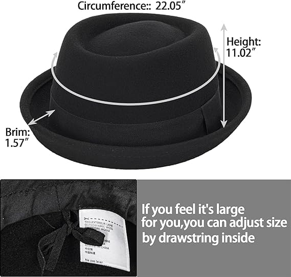Cappello classico anni '20 in pura lana roll-brrim pork- Pie Fedora-Hat uomo donna – cappello da chiesa a tesa corta schiacciabile