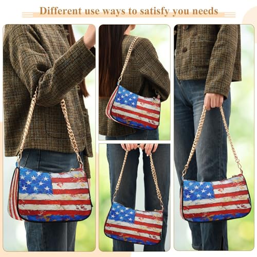 Image of Shoulder Bags for Women American US Flag Independence Day Patriotic Hobo Tote Handbag Small Clutch Purse with Zipper Closure