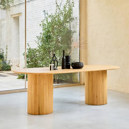 Tavolo Da Pranzo Ovale In Legno Di Hevea E Impiallacciatura Di Rovere - 4