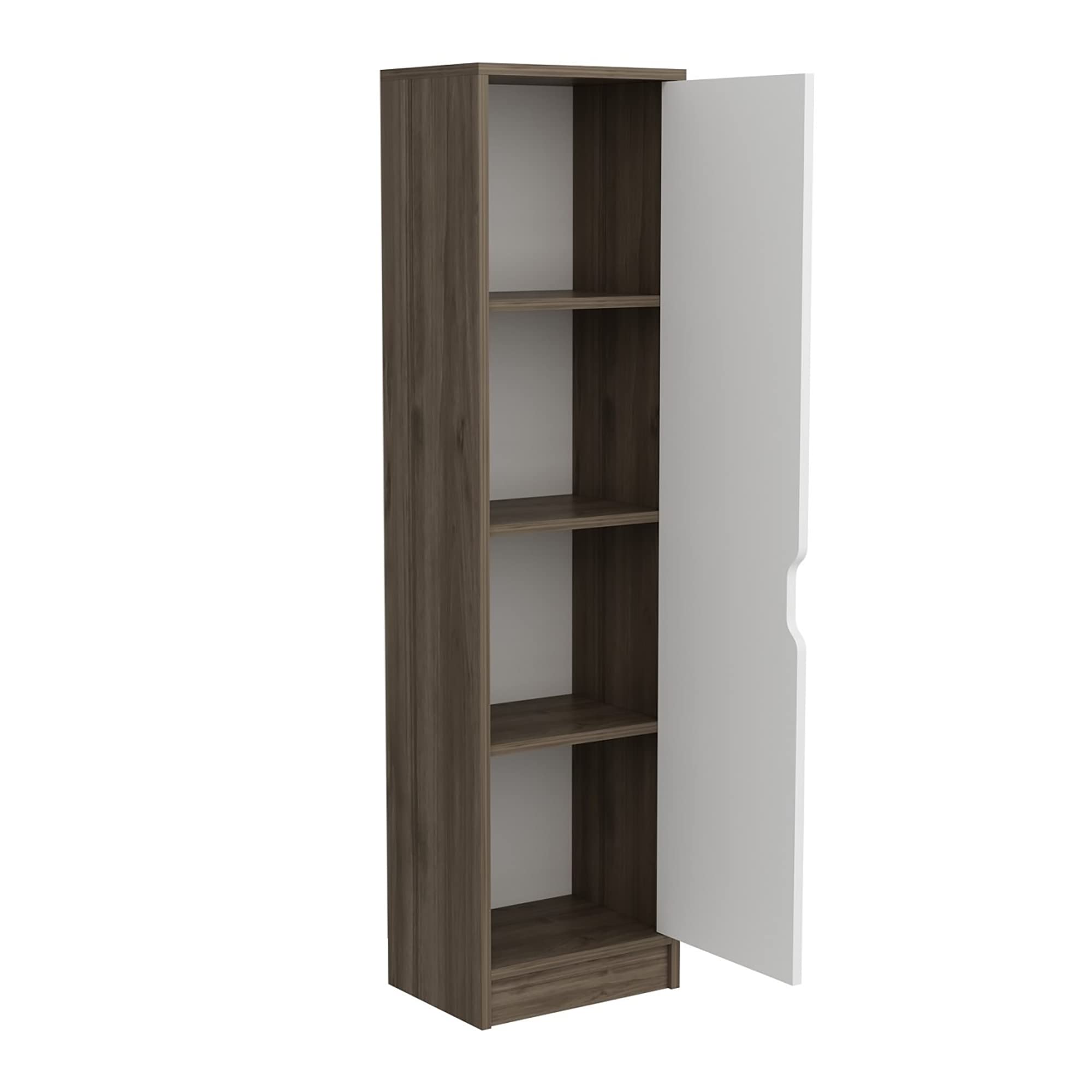 [en.casa] Armadio a Colonna (AxLxP) 154 x 40 x 30 cm Mobile a Terra con 1 Anta e 4 Scomparti Chiusi - Effetto Noce/Bianco