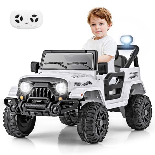 OLAKIDS Ride on Truck, 12V Battery Powered Electric Vehicle for Kids with Remote Control, Bluetooth, Power Display, LED Lights, Music Player, Ride on Toy for 3+ Boys Girls (White) - image 9
