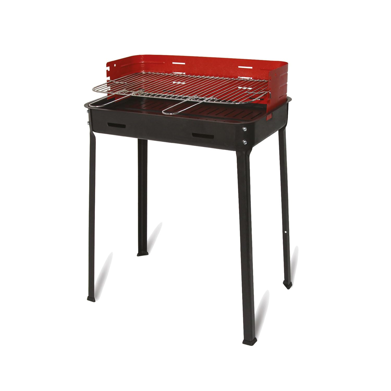 Barbecue a Carbone Flavia 50x35x80 cm Griglia Regolabile a 3 Altezze Senza Ruote in Acciaio Nero e Rosso