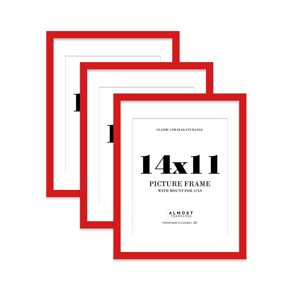 Red Picture Frame 14x11 With 11x9 Mount for Photos - Wall & Table Display, Landscape or Portrait, 3 Pack