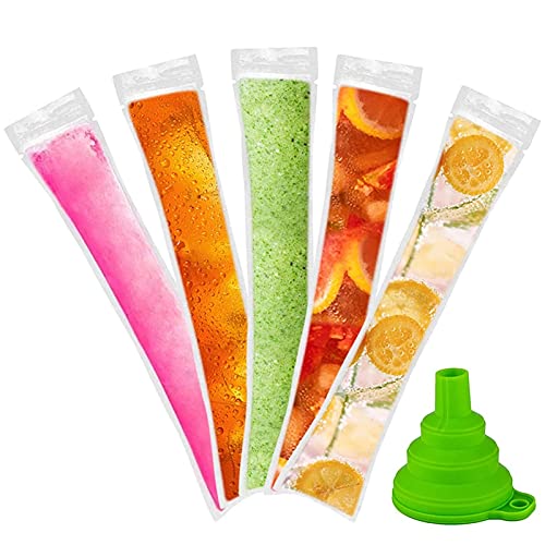 Tolaily Bolsas desechables para helado con palos, 120 unidades, bolsas de hielo con embudo y fundas de hielo para zumo, caramelos de hielo, frutas