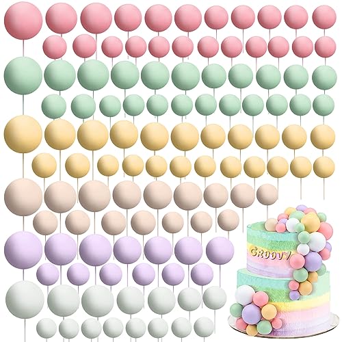 Tondiamo 108 Pcs Ball Cake Toppers, 5 Sizes for Cake Decorating, 28, A