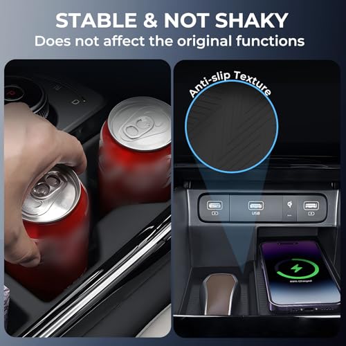 Image of Cup Holder Insert & Wireless Charging Protective Mat for KIA Sorento 2026 2025 2024 2023 2022 2021, Interior Accessories Cup Holder & Wireless Charger Cover Pad for 2021-2026 Sorento, Black