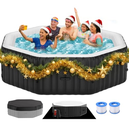 Inflatable Hot Tub, 4-6 Person Polygon Portable Blow Up Hot Tub, Leak-Proof PVC Outdoor Spa with 130...