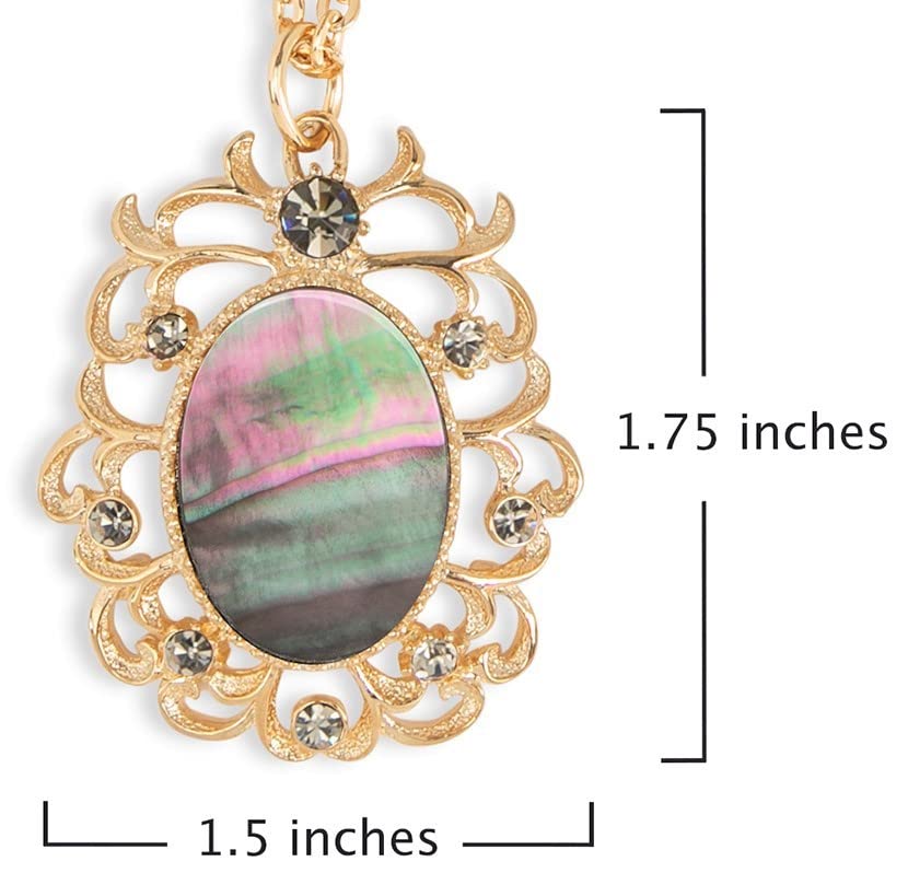 KA-TAL' Black Mother-of-Pearl Vintage Pendant Necklace 14K Gold Plated with Simulated Black Diamond Crystals and 16" Chain + 3" Extender Beautifully Gift Boxed - Image 4