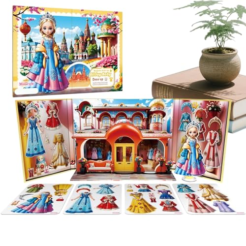Generisch Juegos de disfraces para niños - Princesa Magnética Carenado Pegatinas Muñeca de Papel | Puzzle Juego de rol Regalo Niños Niñas Viaje Lecciones Casa Coche