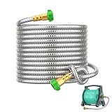Short Metal Garden Hose 15ft with Female to Female Connector, Stainless Steel Small Leader Hose for Hose Reel, Long, Flexible, Lightweight & Heavy Duty Water Pipe, Outdoor Water Hose Extension Adapter