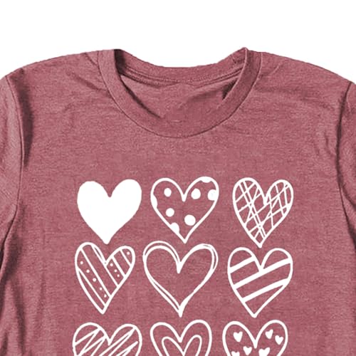Image of Valentines Shirts for Women Valentine Love Heart Printed Graphic Tshirt Cute Girls Casual Top