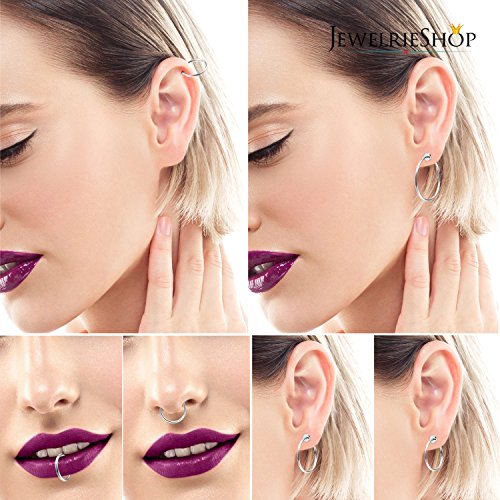 JewelrieShop Clip on Hoop Earrings for Women Fake Nose Ring Faux Lip Septum Ring Fake Cartilage Earrings Spring Endless Hoop Earrings Non Piercing Lobes Men (5 Pairs,13mm-25mm,Mixed Colors/Sized)4
