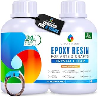 CRAFT RESIN 1L Epoxy Resin Kit - Crystal Clear Resin Kit & Hardener for DIY Art, Moulds Casting Resin, Wood, Jewellery Making, Coasters, Table Top, Countertop Coating - Food Safe, Heat & UV Resistant