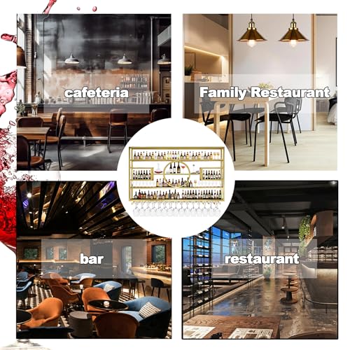 Image of 95in Wine Rack Wall Mounted, Large Capacity Hanging Wine Bottles Display Shelf with Glasses Holder, 4 Tier Industrial Bar Liquor Storage Shelves for Home Bar Kitchen,Living Room (Gold, 95in)