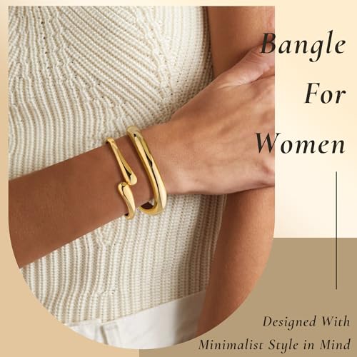 Gold Bangle Bracelets for Women Cuff Stackable Waterproof Non Tarnish Bracelet Stack Silver Plated 14k Chunky Bangles Jewelry Set for Woman2