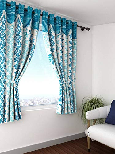 Image of Cortina Durable & Stylish Premium Floral Print 100% Polyester Curtains - with Metal Grommets - Easy Fit Over Window - Bedroom Living Room Kids Room Hall Kitchen - 5 Feet Set of 1 - Blue 1