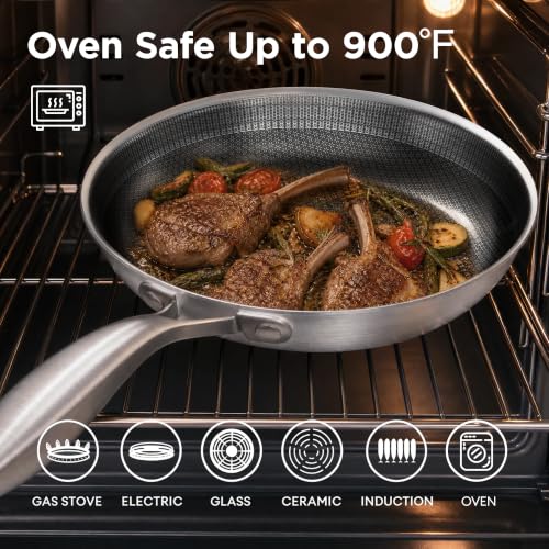 Image of COOKER KING 10-Inch Stainless Steel Pan, Hybrid Nonstick Frying Pan - 3-Ply Clad Cookware, Healthy & Non-Toxic, Dishwasher & Oven Safe, Stay-Cool Handle, Induction Compatible - Metal Utensil Safe