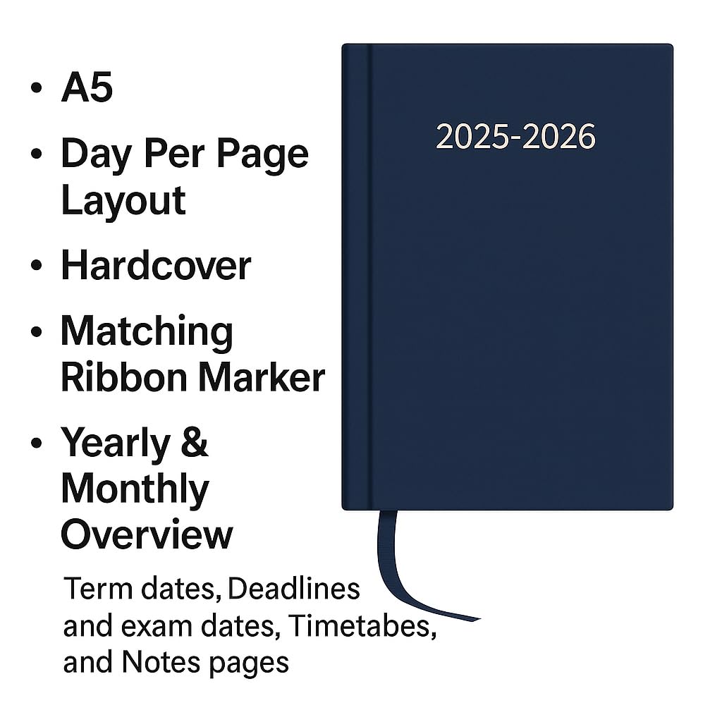 Top Sale Academic Diary 2026-2027 A5 Day Per Page Planner, Student Diary with Ribbon Marker, Hardcover Casebound Binding - Image 4