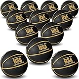 Lenwen 12 Pieces Official Size Basketball Size 7 Black Gold Printed Rubber Basketball with Pump for Indoor Outdoor Game Practice Training Kids Youth Teens Adults(12 Pieces)