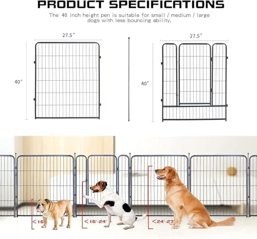 Image of Dog Playpen,32 /40 /45 Inch Height in Heavy Duty, Folding Indoor Outdoor Anti-Rust Dog Exercise Fence, Portable Pet Playpen with Door for Large Medium Small Dogs and Pet (24 Panels, 40 Inch) Silver