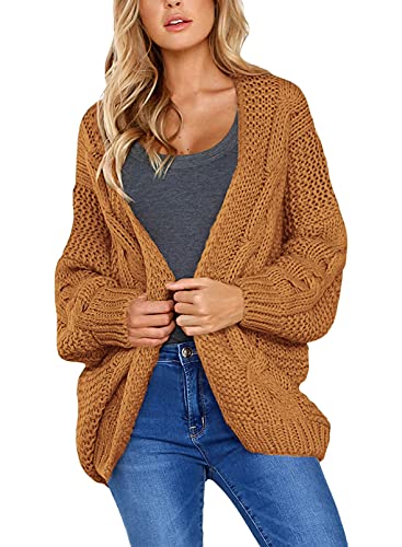Dearlove Womens Cardigans Open Front Long Sleeve Chunky Cable Knit Sweaters Warm Cozy Winter Coats Outerwear Brown M