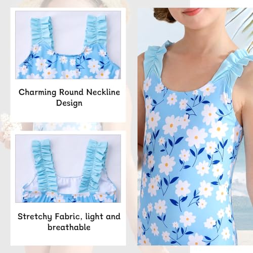 Image of XiaoMoSha Girls One Piece Swimsuit Ruffled Straps Bathing Suits Summer Swim Suit Quick Dry Beach Swimwear for Kids 3-10 Years