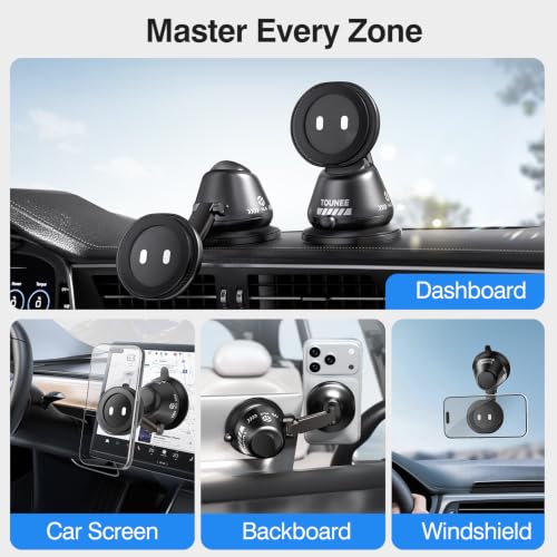 Image of tounee Car Phone Holder for MagSafe [89LBS Strongest Suction & 3600gf Strongest Magnetic] 360 Adjustable Car Phone Mount, Dashboard Phone Holders for iPhone 17-12 Pro Max Air Plus (Black)