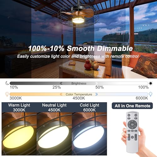Coolbull Plug and Play Outdoor Ceiling Fans with Lights, 20'' Wet Rated Gazebo Fan Remote/APP Control, Dimmable Hanging Fan for Patio Pergola, Wood Color - Image 4