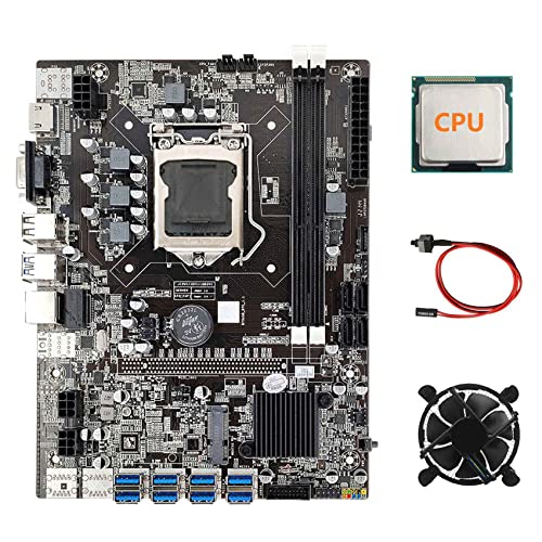 Monumen Carte mère Mining B75 Eth + CPU aléatoire + Ventilateur de refroidissement + Câble de commutateur LGA1155 8XPCIE Adaptateur USB DDR3 Carte mère MSATA