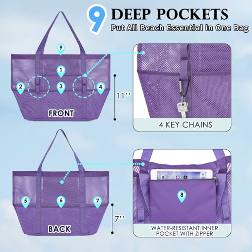 Image of Fammart Mesh Beach Bag for Women, Large Beach Toy Pool Bag with Zipper Pocket, SandProof Cruise Essentials 2026 Family Travel