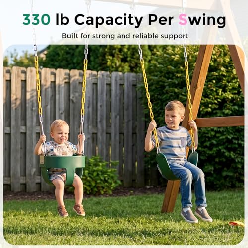 Image of DECORLIFE Toddler Swing Set, High Back Full Bucket Swing with Heavy Duty Swing Seat Combo Pack, 330lb Capacity for Kids Adults, Plastic-Coated Chains and Quick-Snap Carabiners for Backyard, Playground