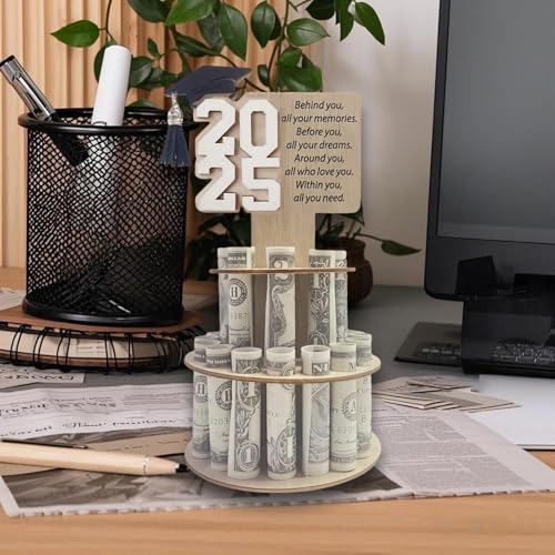 2025 Graduation Gifts for Her/Him, 24 Holes Tiered Money Holder with Graduation Quote Positive Behind You All Your Memories, Money Gift Ideas for Boys Girls High School College (White)4