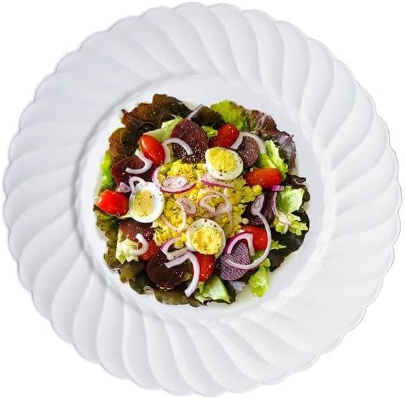 Miniatura 6 de Efavormart - Paquete de 50 platos llanos desechables de plástico con borde acampanado de 10 pulgadas, color blanco brillante, redondos