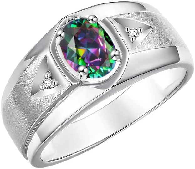 Rylos Men's Rings Classic Design 7X5MM Oval Gemstone & Sparkling Diamond Ring - Color Stone Birthstone Rings for Men, Sterling Silver Rings in Sizes 8-13. Timeless Elegance! - Image 3