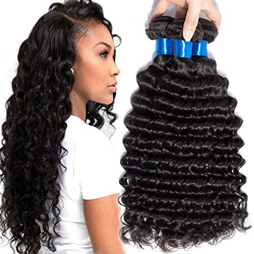 Cranberry hair Peruvian Virgin Hair Deep Wave Remy Human Hair 3 Bundles Weaves 100% Unprocessed Hair Extensions Natural Black Color 24 24 24Inch (100+/-5g)/bundle Can be Dyed and Bleached