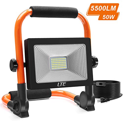 LED Work Light 50W 5500LM Portable Outdoor Flood Light 6000K IP66 Waterproof Camping