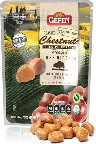 Gefen Organic Whole Peeled and Roasted Chestnuts 3oz Bag | Peeled and Ready to Eat | Great For Cooking &amp; Baking | Kosher