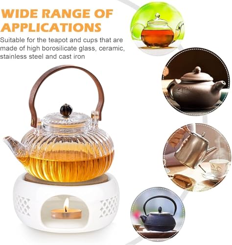 Calentador de tetera de cerámica blanca con cuchara regalo para amantes de té 6