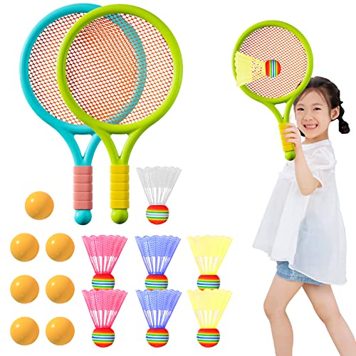 Set di Racchette da Badminton,Mengger Racchette da Tennis per Bambini,1 paio di Racchette da Tennis per Bambini,con 7 Palline da Tennis, 7 Palloni da Badminton,per Attività All'aperto, Sport Indoor
