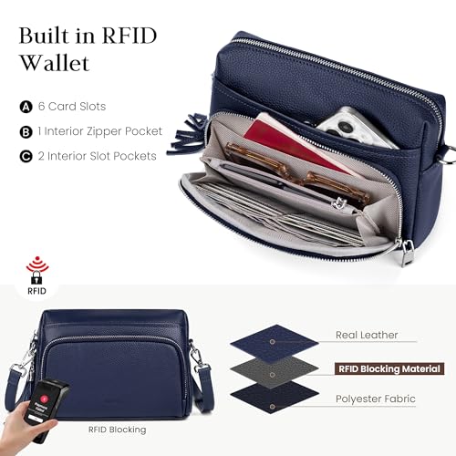 befen Genuine Leather Crossbody Purses for Women Lightweight Small Crossbody Bags Purse with Built in RFID Blocking Wallet - Image 4