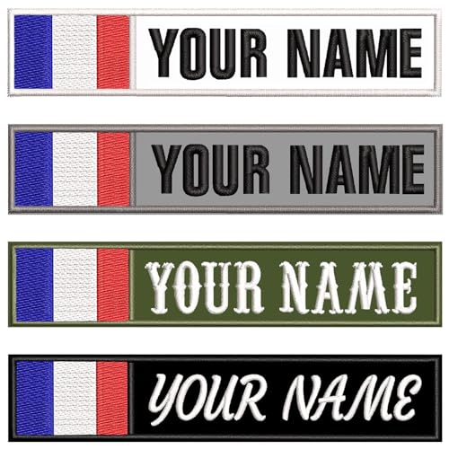 2 pcs Écusson nom personnalisé avec drapeau France, militaires patch brodé tactique étiquette avec thermocollant à coudre ou scratch, écusson...