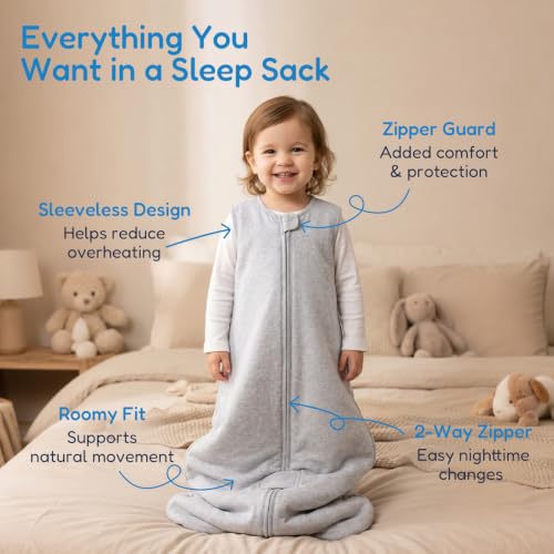 Image of TotAha Toddler Sleep Sack 1.0 TOG for 2T-3T-4T, Soft Wearable Blanket Baby Sleep Bag with 2-Way Safe Zippers,Fluffy Extra Large Sleeping Sacks, Grey