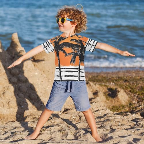 Boys Swing Shirts Sun Stripe Summer Palm Rashguard Short Sleeve Kids T-Shirts Sun UPF 50+4