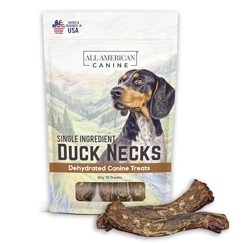 All American Canine 12 Natural Duck Neck Dog Treats Single Ingredient Dehydrated & Chewy Low-Fat High-Protein Training Reward Made in USA