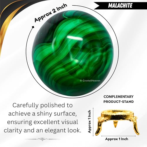 Image of Certified Crystal Malachite Ball for Meditation - Premium Crystal Vastu Items for Home and Feng Shui Items for Good Luck - Ideal for Pooja Supplies and Spiritual Practices (2 Inch)