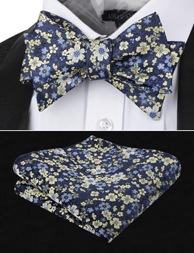 Image of Alizeal Mens 2pcs Floral Self-tied Bow Tie Pocket Square Set
