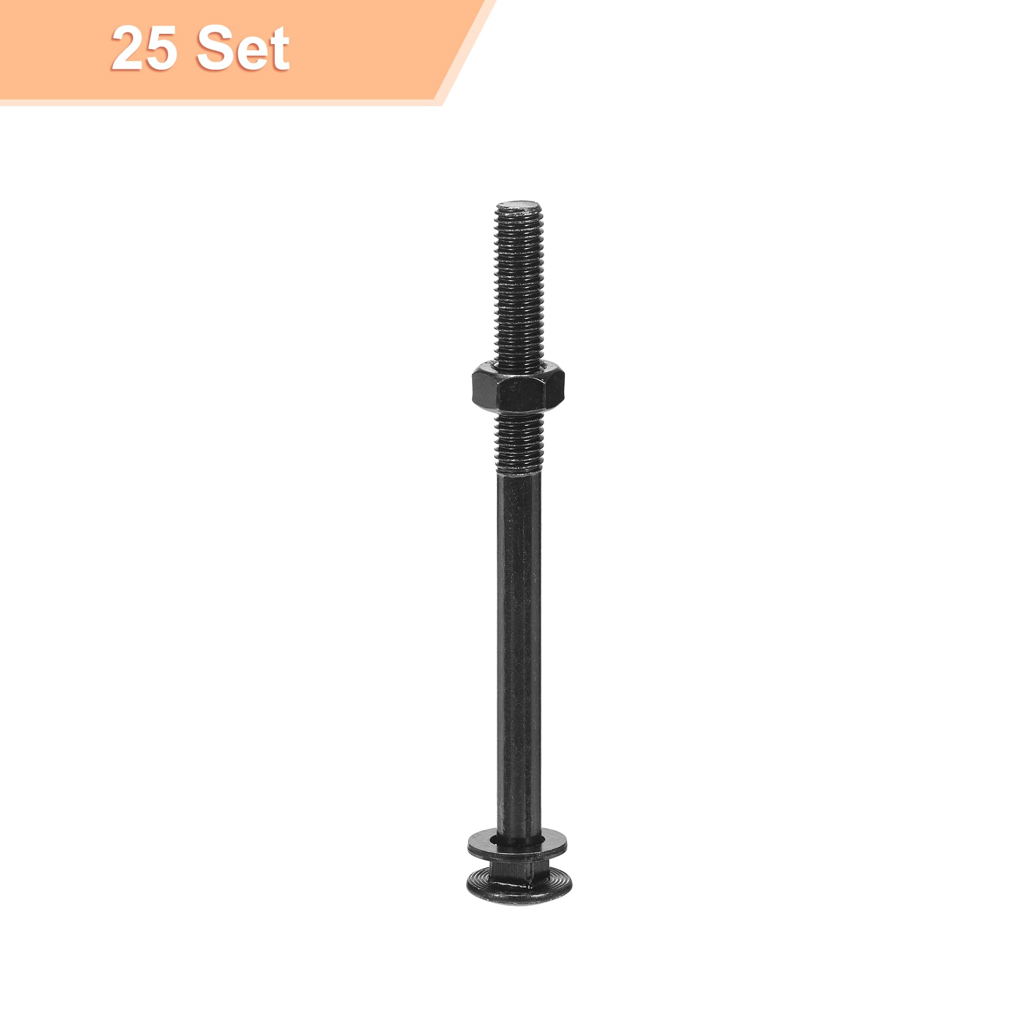 sourcing map Bulloni a testa quadrata M10 x 130 mm con dadi e rondelle, 25 set di viti a testa tonda in acciaio inossidabile 304, nero